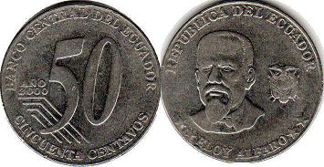 moneda Ecuador 50 centavos 2000