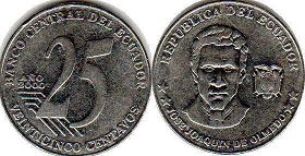 moneda Ecuador 25 centavos 2000