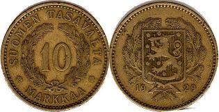 mynt Finland 10 markkaa 1929