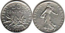moneda Francia 50 céntimos 1917