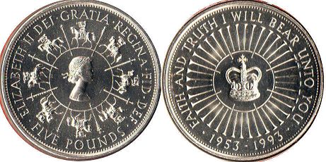 monnaie UK 5 pounds 1993