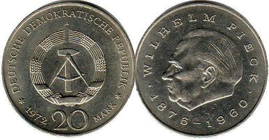 monnaie East Allemagne 20 mark 1972