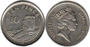 coin Gibraltar 10 pence 1994