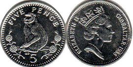 coin Gibraltar 5 pence 1988