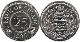 coin Guyana 25 cents 1985