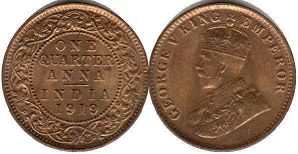 coin British India 1/4 anna 1919