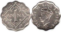 coin India 1 anna 1939