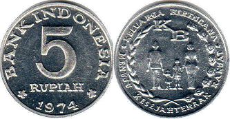 coin Indonesia 5 rupiah 1974