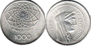 moneta Italy 1000 lire 1970 