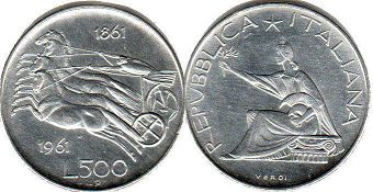 coin Italy 500 lire 1961 
