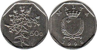 coin Malta 50 cents 1998