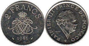 coin Monaco 2 francs 1981