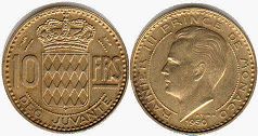 piece Monaco 10 francs 1950