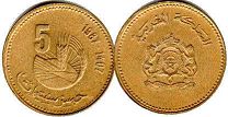 piece Morocco 5 centimes 1987