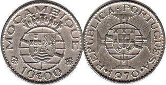 coin Mozambique 10 escudos 1970