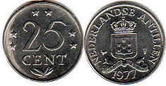 coin Netherlands Antilles 25 cents 1977