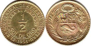 coin Peru 1/2 sol 1954