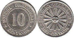 moneda Peru 10 centavos 1879