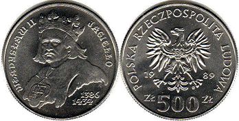coin Poland 500 zlotych 1989