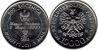 moneta Polska 10,000 zlotych 1991