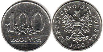 coin Poland 100 zlotych 1990