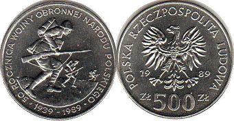moneta Polska 500 zlotych 1989