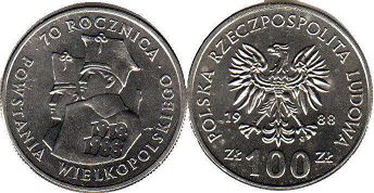 moneta Polska 100 zlotych 1988