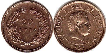 coin Portugal 20 reis 1892
