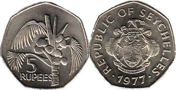 coin Seychelles 5 rupees 1977