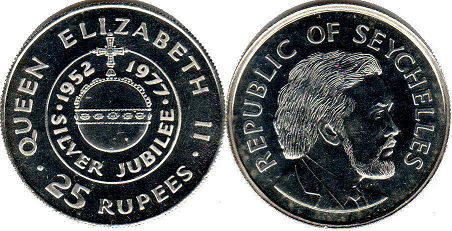 coin Seychelles 25 rupees 1977