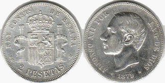 monnaie Espagne 2 pesetas 1879