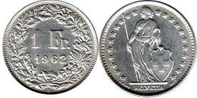 coin Switzerland 1 franc 1962