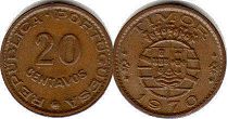 coin Timor 20 centavos 1970 