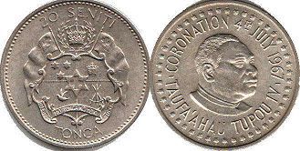 coin Tonga 20 seniti 1967