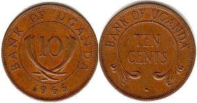 coin Uganda 10 cents 1966