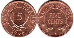 coin Uganda 5 cents 1966