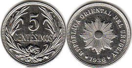 moneda Uruguay 5 centesimos 1936