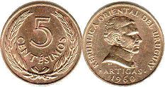moneda Uruguay 5 centesimos 1960