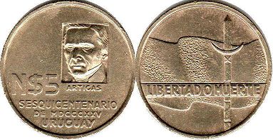 coin Uruguay 5 pesos 1975