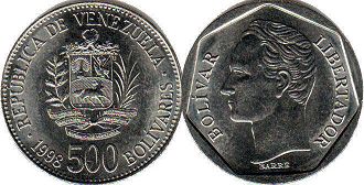 moneda Venezuela 500 bolivares 1998