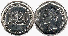moneda Venezuela 20 bolivares 2000