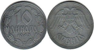 coin Serbia 10 dinara 1943 WW2