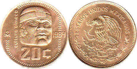 Mexican coin 20 centavos 1984