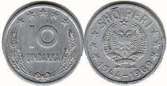coin Albania 10 qindarka 1969