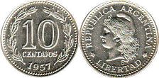 coin Argentina 10 centavos 1957