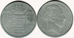 pièce Belgique 5 francs 1941