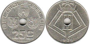 coin Belgium 25 centimes 1939