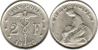 coin Belgium 2 francs 1923