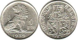 coin Belgium 1 franc 1939