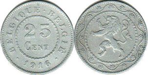coin Belgium 25 centimes 1916